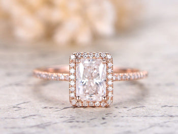 1.25 Carat Radiant Cut Moissanite and Diamond Engagement Ring in 9k Rose Gold