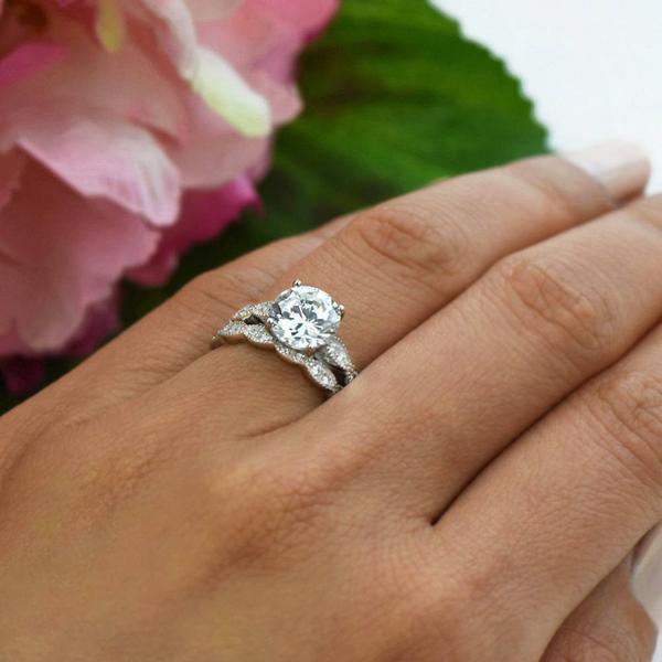 2.5 Carat Round Cut Wide Art Deco Solitaire Bridal Ring Set in White Gold over Sterling Silver