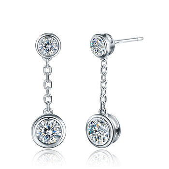 Two Stone 3 Carat Round Cut Moissanite Drop Stud Earrings in White Gold