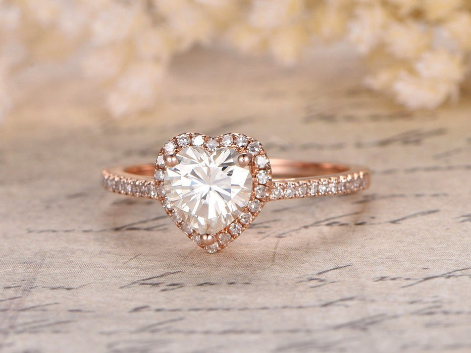 1.25 Carat Heart Shape Moissanite and Diamond Engagement Ring in Rose Gold