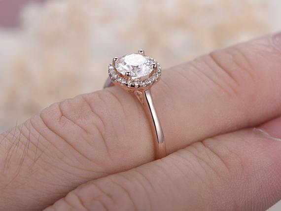 1.25 Carat Round Cut Moissanite and Diamond Wedding Ring in Rose Gold