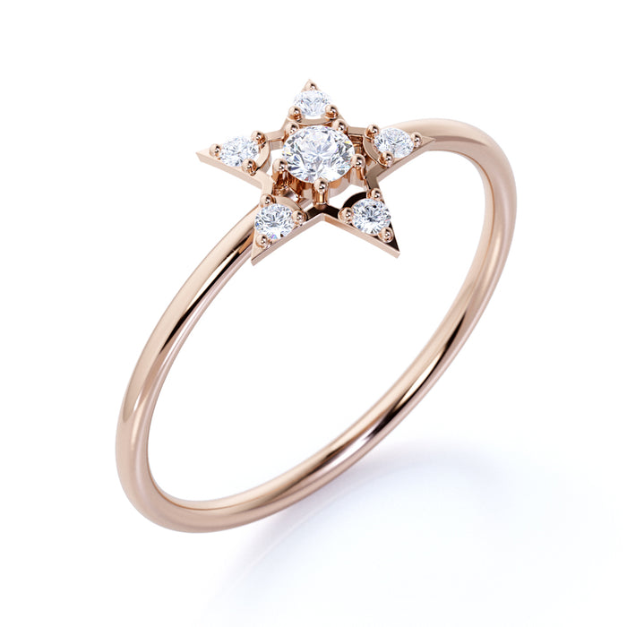 Stunning Star Shape Stacking Ring with Round Diamonds in Rose Gold