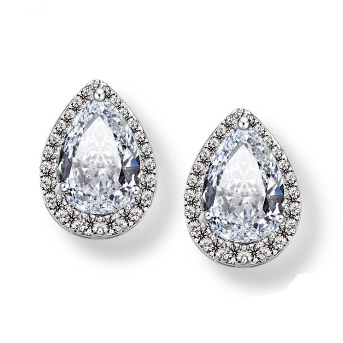 Classic 2.50 Carat Pear Shape Moissanite and Diamond Halo Stud Earrings in White Gold