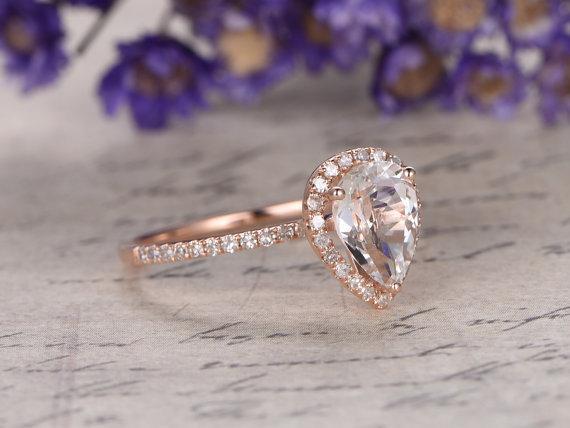 Limited Time Sale 1.50 Carat Pear Cut Morganite and Diamond Halo Engagement Ring in Rose Gold