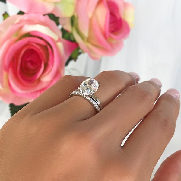 3.25 Carat Oval Cut Classic Solitaire Bridal Ring Set in White Gold over Sterling Silver