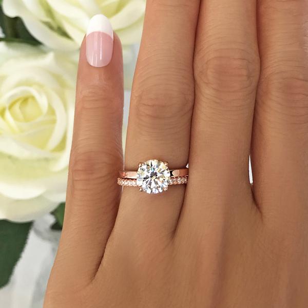 2.25 Carat Round Cut Four Prongs Solitaire Bridal Ring Set in Rose GP over Sterling Silver