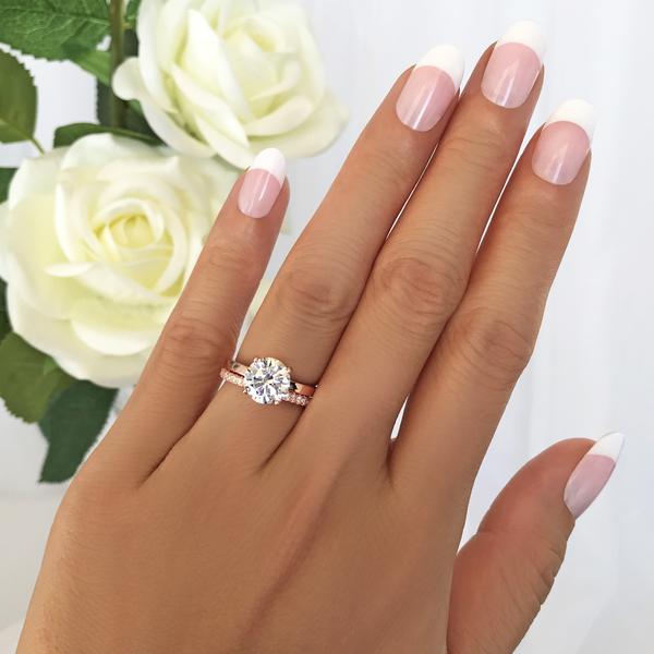2.25 Carat Round Cut Four Prongs Solitaire Bridal Ring Set in Rose GP over Sterling Silver