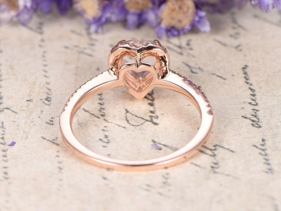 Beautiful 1.25 Carat Heart Shape Morganite and Diamond Engagement Ring in Rose Gold