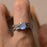 Leaf Design 1.50 Carat Round Cut Blue Moonstone and Diamond Channel Engagement Ring in White Gold