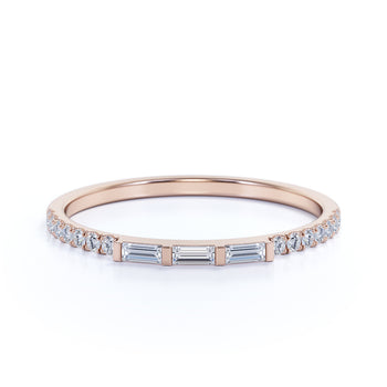 Stacking Wedding Ring Band with Marquise and Round Shape Diamonds in Rose Gold