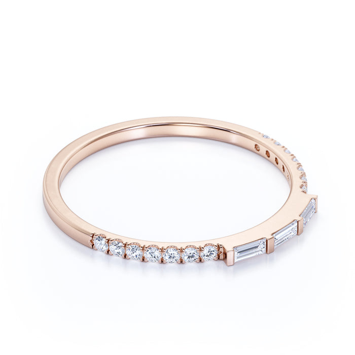 Stacking Wedding Ring Band with Marquise and Round Shape Diamonds in Rose Gold