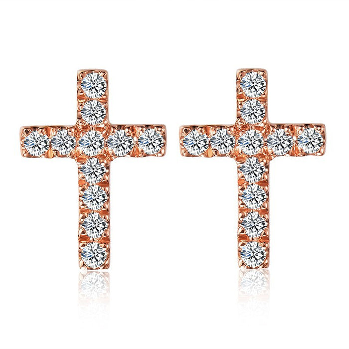 Cross Design .25 Carat Round Cut Diamond Stud Earrings in Rose Gold