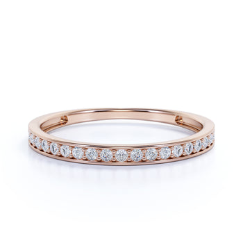 Classic Semi Eternity Stacking  Ring with Round Shape Diamonds in Rose Gold