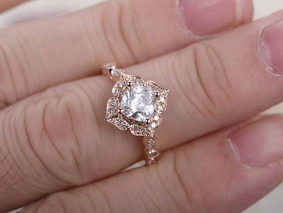 1.25 Carat Round Cut Bestselling Moissanite and Diamond Engagement Ring in Rose Gold