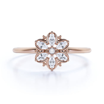 Exquisite Flower Shaped Stacking Ring with Marquise Cut Diamonds in Rose Gold