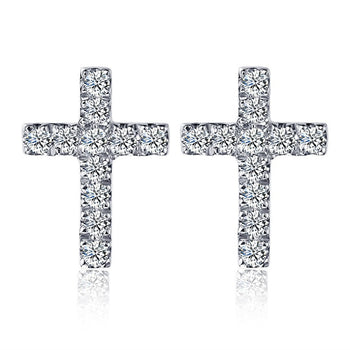 Cross Design .25 Carat Round Cut Diamond Stud Earrings in White Gold