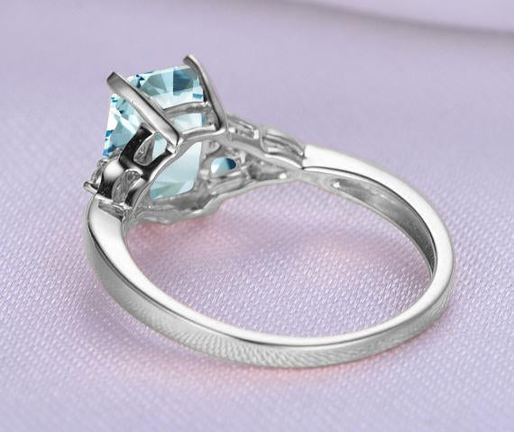 1.50 Carat Emerald Cut Aquamarine and Diamond Engagement Ring in White Gold