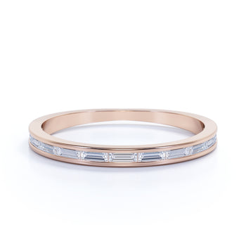 Classic Semi Eternity Stacking  Ring with Emerald Shape Diamonds in Rose Gold