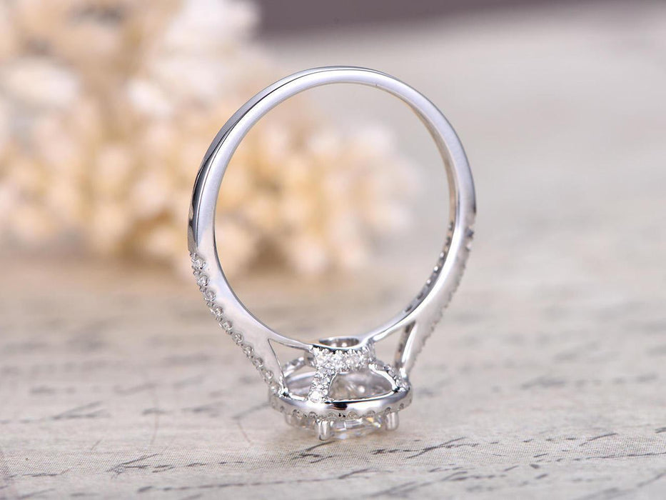 1.25 Carat Round Cut Moissanite and Diamond Engagement Ring Set in 9k White Gold