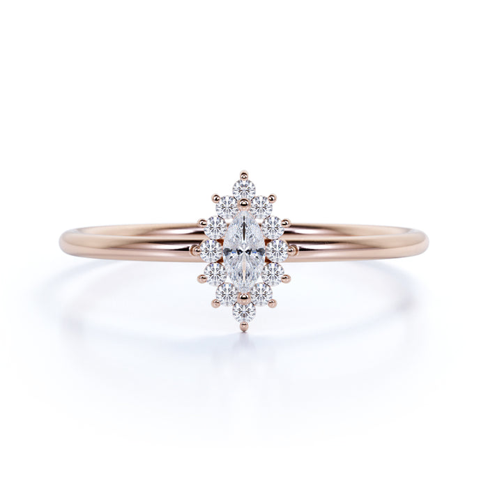Elegant Diamond Stackable Ring with Marquise and Round Diamonds in Rose Gold