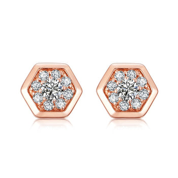 Cluster .25 Carat Round Cut Diamond Floral Stud Earrings in Rose Gold