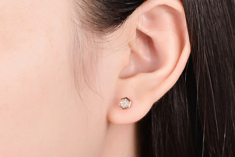 Cluster .25 Carat Round Cut Diamond Floral Stud Earrings in Rose Gold