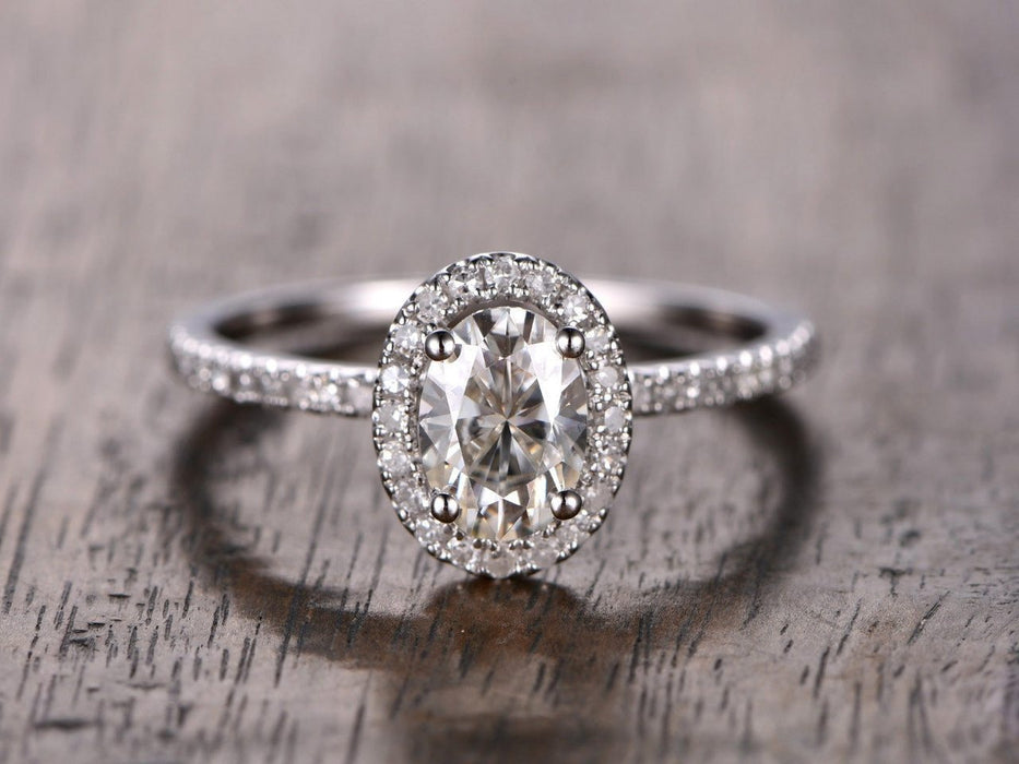 1.25 Carat Oval Cut Moissanite and Diamond Wedding Ring in White Gold