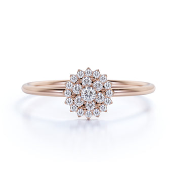 Stunning Flower Shape Mini Stacking Ring with Round Diamonds in Rose Gold