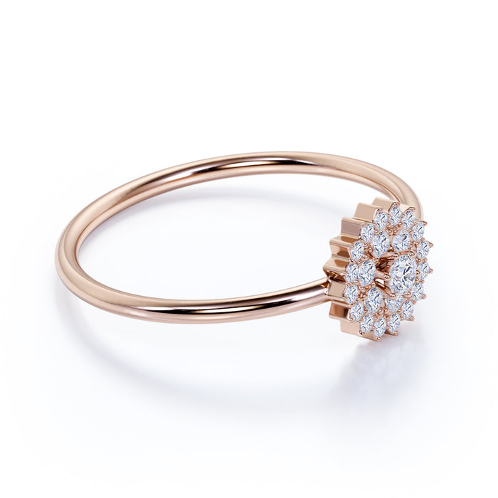 Stunning Flower Shape Mini Stacking Ring with Round Diamonds in Rose Gold