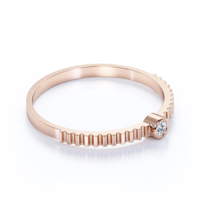 Solitaire Bezel Set Diamond Stacking Ring in Rose Gold