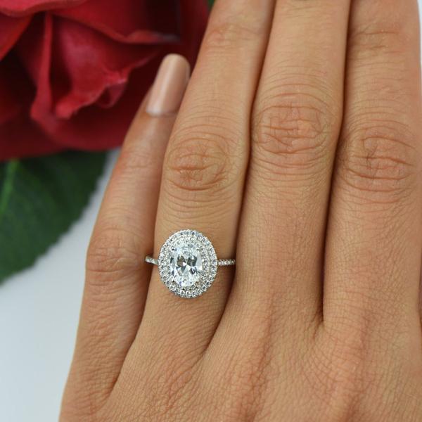 2 Carat Oval Double Halo Engagement Ring in White Gold over Sterling Silver