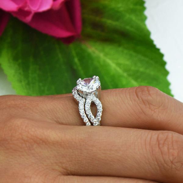 2.25 Carat Round Cut Infinity Gatsby Wedding Ring Set over Sterling Silver