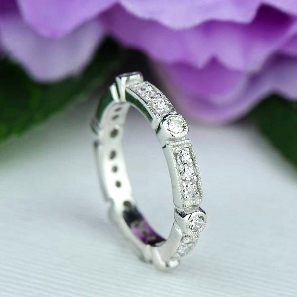 0.5 Carat Modern Art Deco Eternity Band in White Gold over Sterling Silver