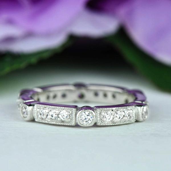 0.5 Carat Modern Art Deco Eternity Band in White Gold over Sterling Silver