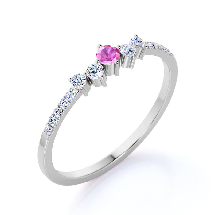 Stunning Pink Sapphire and White Diamonds Stacking Wedding Ring Band in White Gold