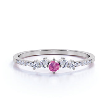 Stunning Pink Sapphire and White Diamonds Stacking Wedding Ring Band in White Gold