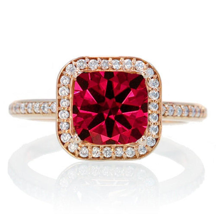 1.5 Carat Bestselling Princess Halo Bridal Set with Ruby and Diamond on Rose Gold