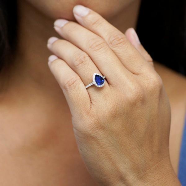 1.50 Carat Classic Pear Cut Sapphire With Diamond Celebrity Engagement Ring