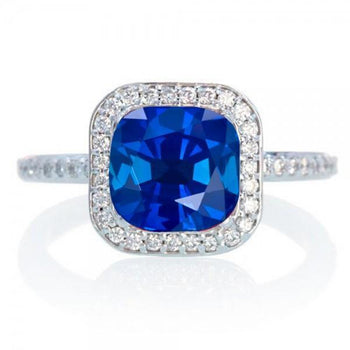1.50 Carat Cushion Cut Classic Sapphire and Diamond Halo Multistone Engagement Ring