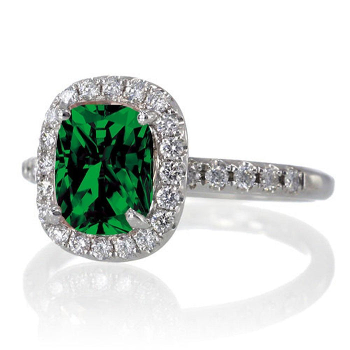 1.5 Carat Cushion Cut Emerald Antique Diamond Engagement Ring