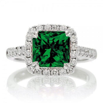 1.5 Carat Cushion Cut Emerald Halo Engagement Ring
