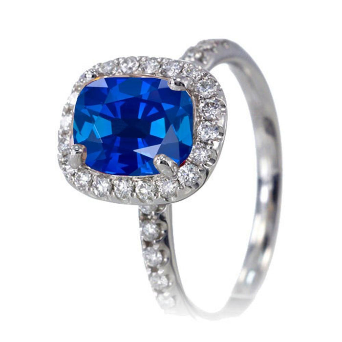 1.50 Carat Cushion Cut Sapphire Antique Diamond Engagement Ring