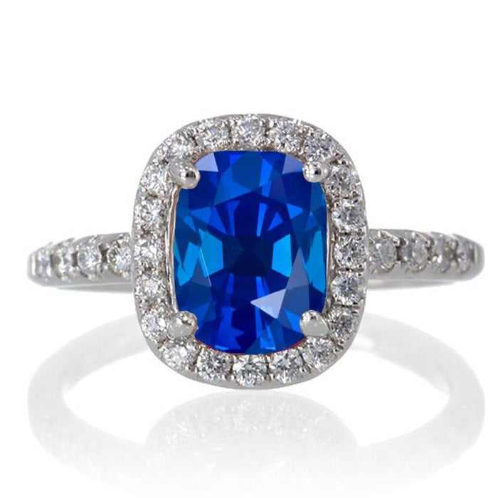 1.50 Carat Cushion Cut Sapphire Antique Diamond Engagement Ring