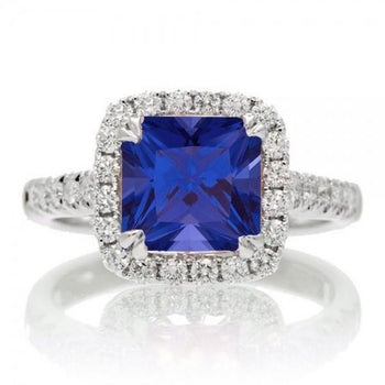 1.50 Carat Princess Cut Sapphire Halo Engagement Ring