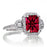 1.5 Carat Emerald Cut Three Stone Ruby Halo Diamond Ring