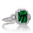 1.5 Carat Emerald Cut Three Stone Emerald Halo Diamond Ring