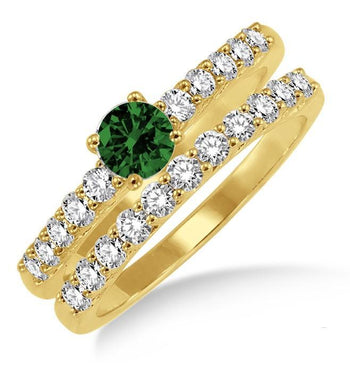 1.5 Carat Emerald & Diamond Elegant Bridal Set on Yellow Gold