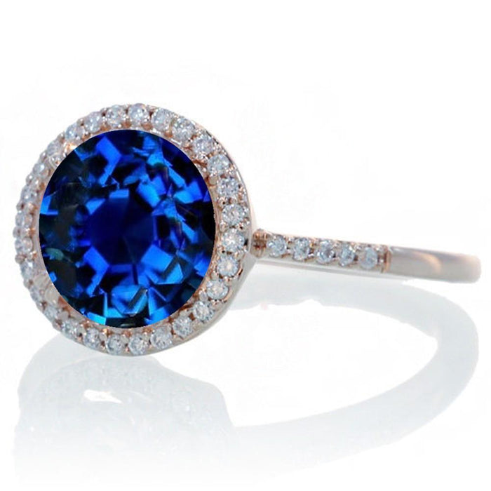 2.50 Carat Huge Sapphire and Diamond Halo Classic Engagement Ring