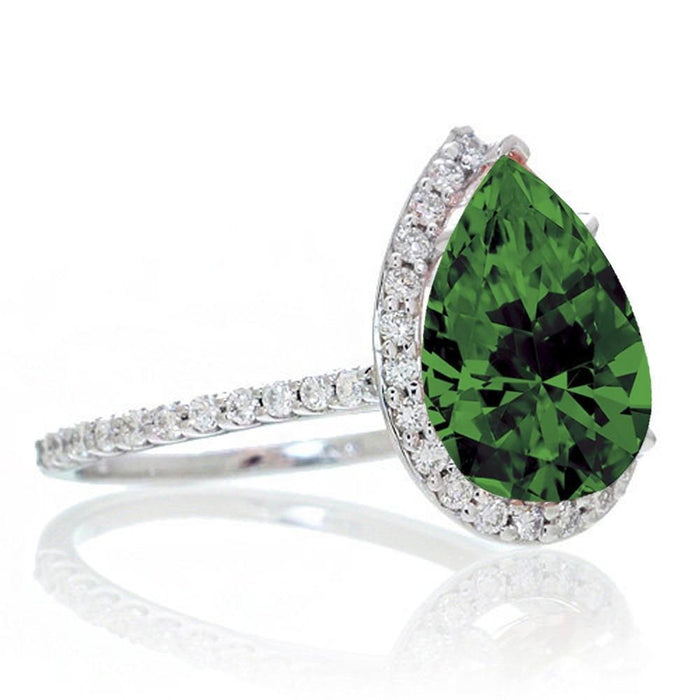 2.5 Carat Pear Cut Emerald Halo Designer Engagement for Woman