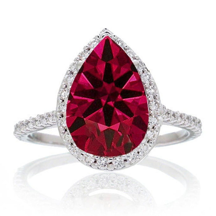 2.5 Carat Pear Cut Ruby Halo Designer Engagement for Woman